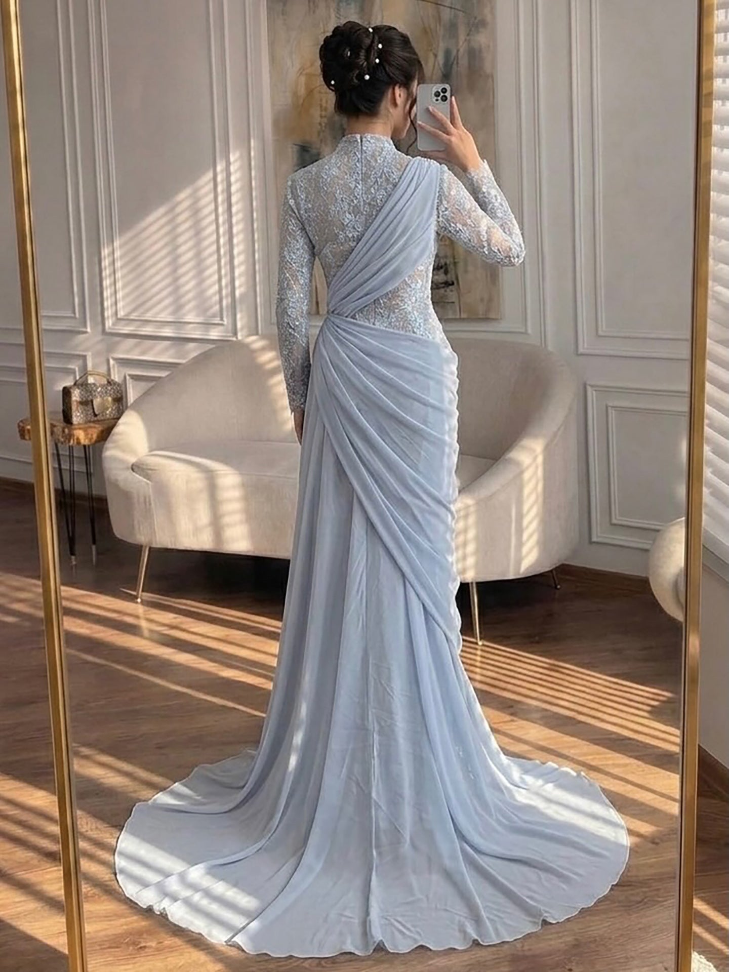 Luxury White Nude High Neck Beaded Mermaid Evening Dress LA73407A SERENE HILL