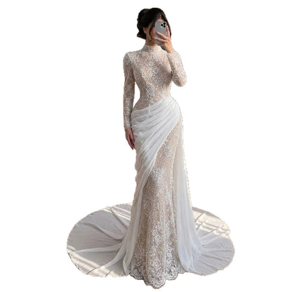 Luxury White Nude High Neck Beaded Mermaid Evening Dress LA73407A SERENE HILL