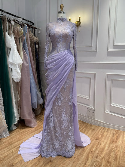 Luxury White Nude Modest  High Neck Beaded Mermaid Evening Dress LA73407A SERENE HILL