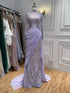 Luxury White Nude Modest  High Neck Beaded Mermaid Evening Dress LA73407A SERENE HILL