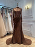 Luxury Wine Red High Neck Beaded Lace Mermaid Evening Dress LA73407B SERENE HILL