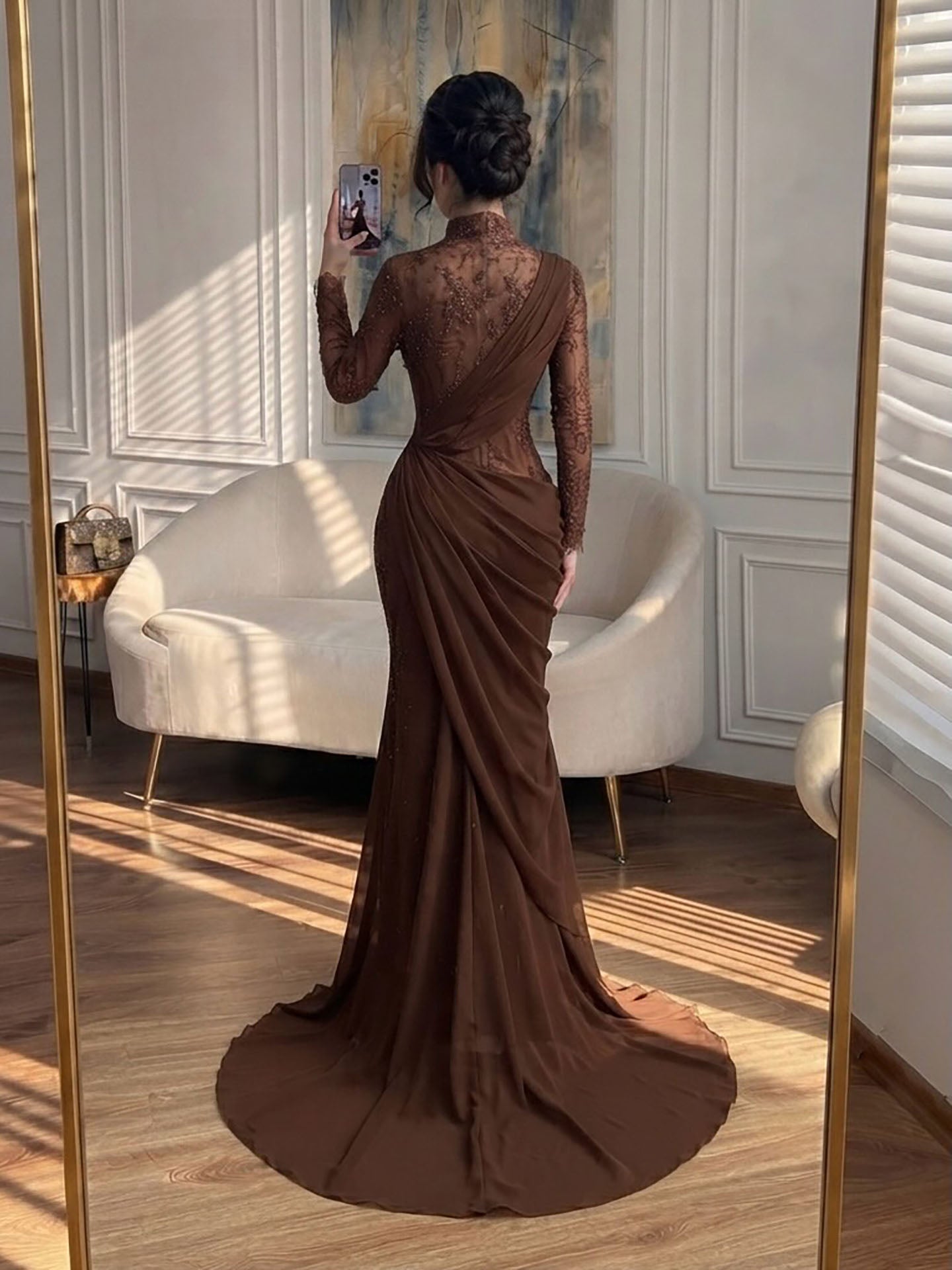 Luxury Wine Red High Neck Beaded Lace Mermaid Evening Dress LA73407B SERENE HILL