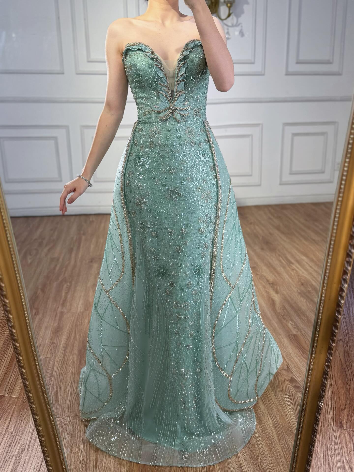 Luxury Turquoise Beaded Mermaid Evening Dress With Skirt A73409 Pink / 12