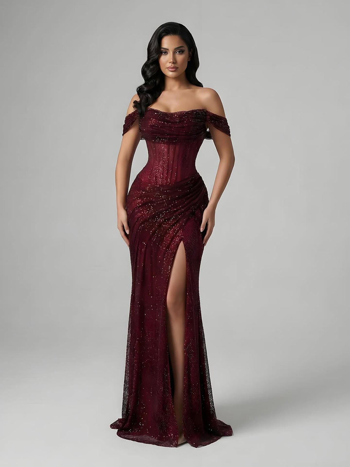 Luxury Silver Diamond Corset Off Shoulder Mermaid Evening Dress LA73410 - SERENE  HILL