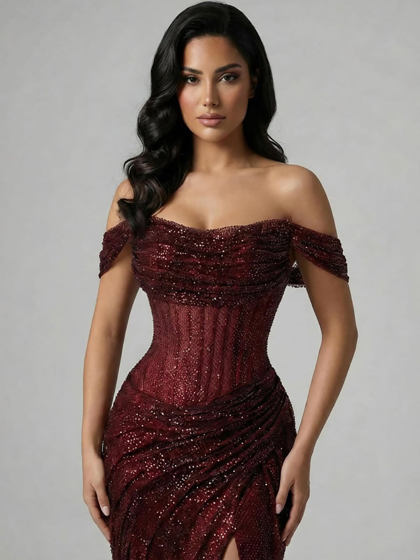Luxury Silver Diamond Corset Off Shoulder Mermaid Evening Dress LA73410 - SERENE  HILL