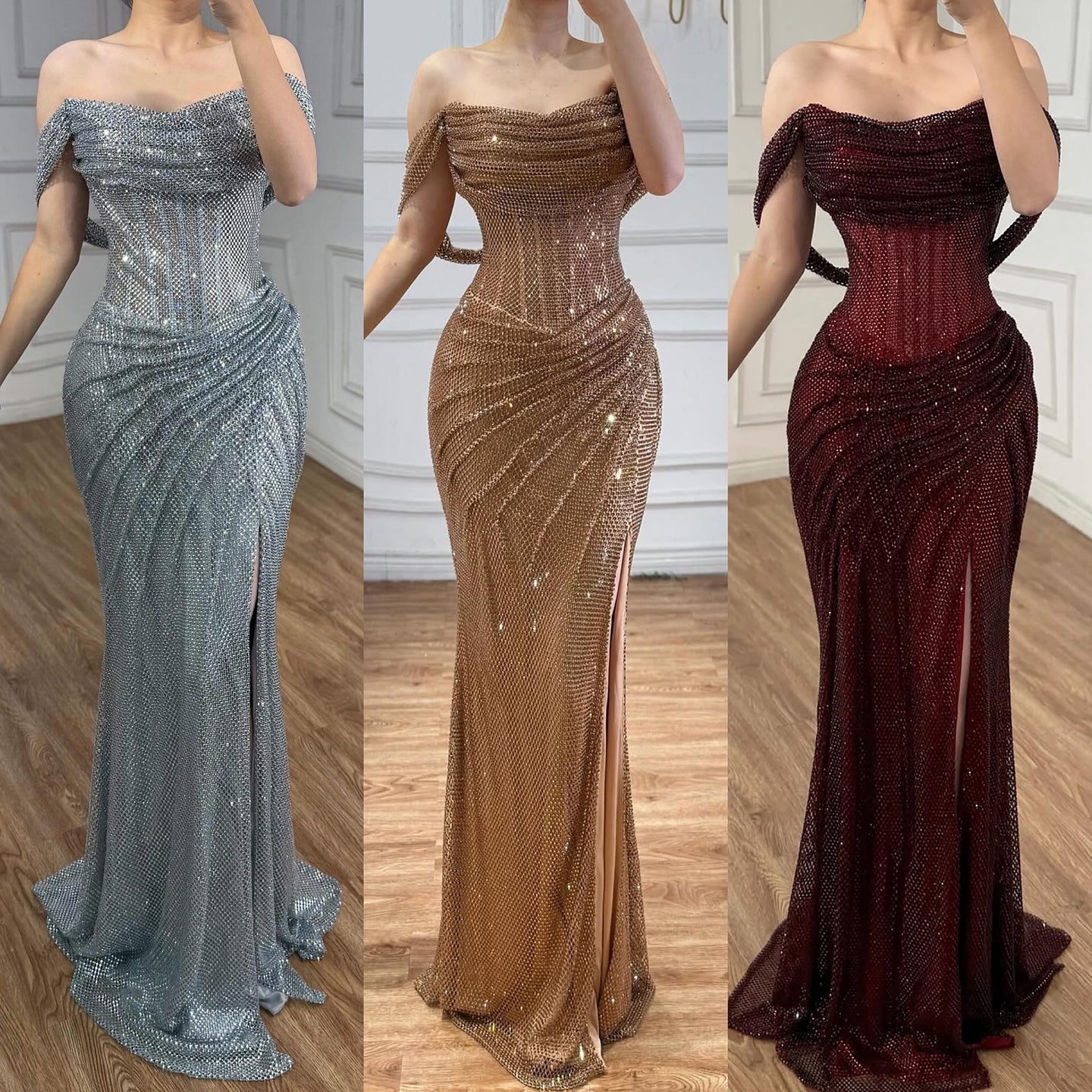 Luxury Silver Diamond Corset Off Shoulder Mermaid Evening Dress LA73410 - SERENE  HILL