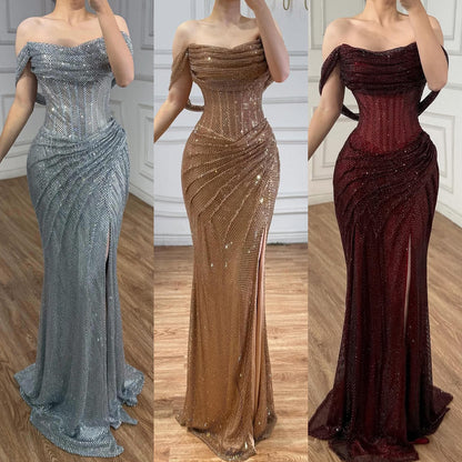 Luxury Silver Diamond Corset Off Shoulder Mermaid Evening Dress LA73410 - SERENE  HILL