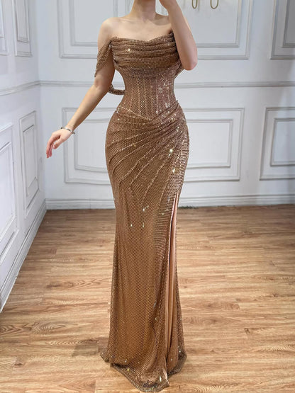 Luxury Silver Diamond Corset Off Shoulder Mermaid Evening Dress LA73410 - SERENE  HILL