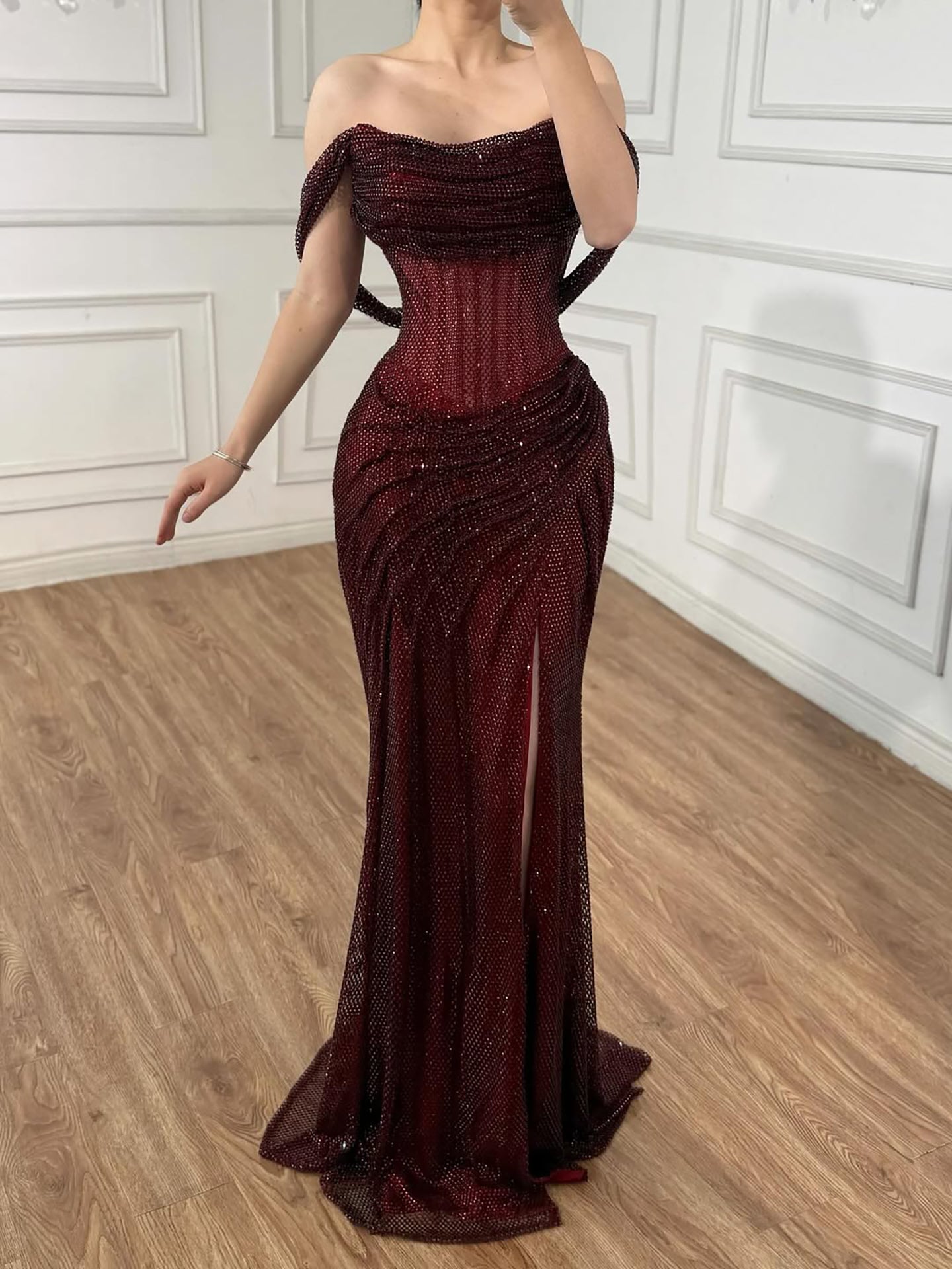 Luxury Silver Diamond Corset Off Shoulder Mermaid Evening Dress LA73410 - SERENE  HILL