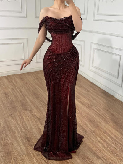 Luxury Silver Diamond Corset Off Shoulder Mermaid Evening Dress LA73410 - SERENE  HILL