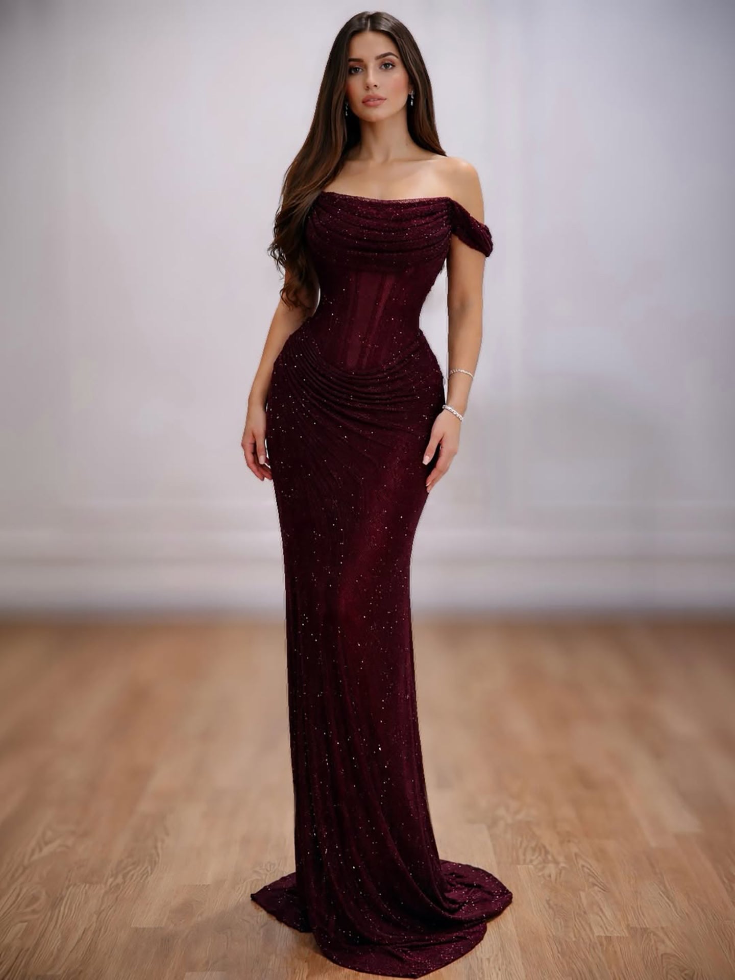 Luxury Silver Diamond Corset Off Shoulder Mermaid Evening Dress LA73410