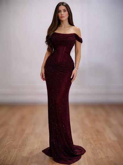 Luxury Silver Diamond Corset Off Shoulder Mermaid Evening Dress LA73410