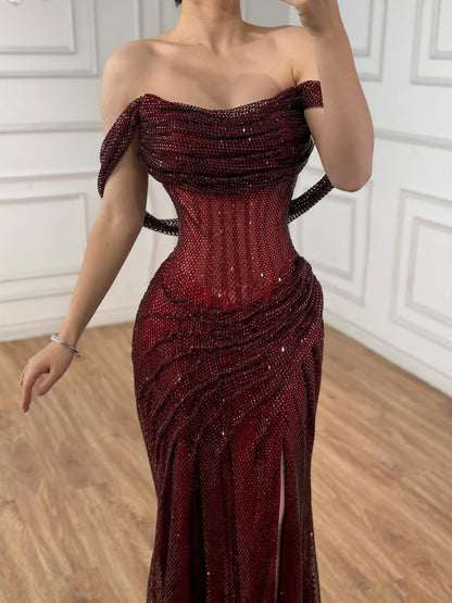 Luxury Silver Diamond Corset Off Shoulder Mermaid Evening Dress LA73410 - SERENE  HILL