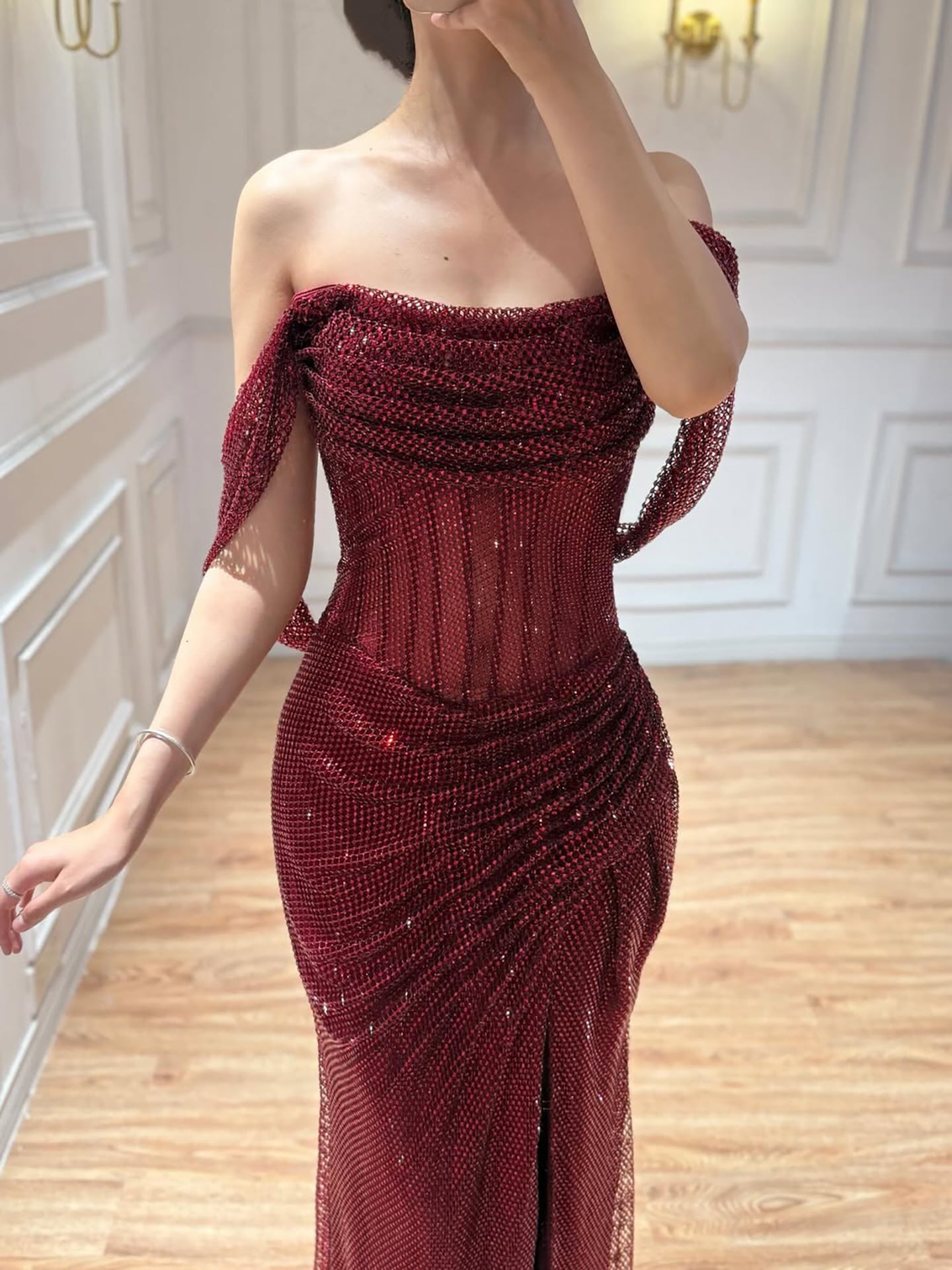 Luxury Wine Red Strapless Beaded Mermaid Evening Dress LA73410A