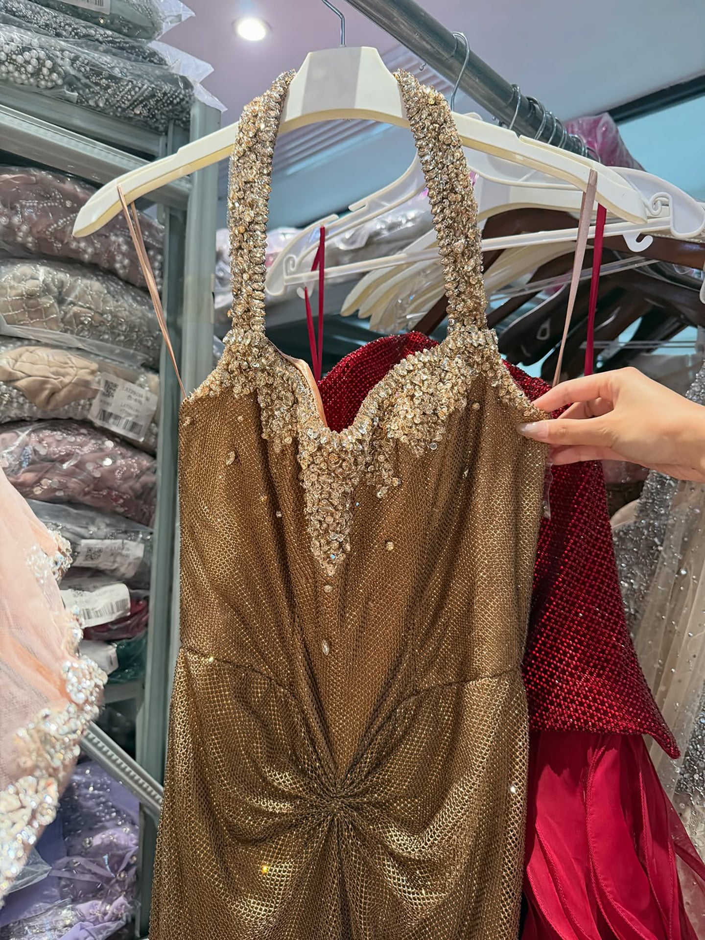 Luxury Gold Halter Crystal Beaded Mermaid Evening Dress LA73410B SERENE HILL
