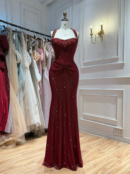 Luxury Gold Halter Crystal Beaded Mermaid Evening Dress LA73410B SERENE HILL