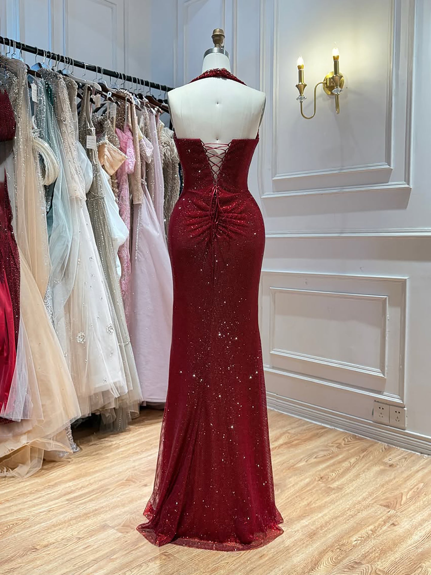 Luxury Gold Halter Crystal Beaded Mermaid Evening Dress LA73410B SERENE HILL