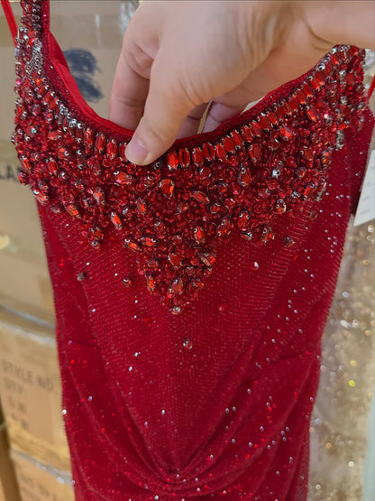 Luxury Gold Halter Crystal Beaded Mermaid Evening Dress LA73410B - SERENE  HILL