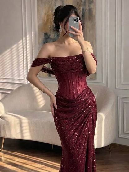 Luxury Green Off Shoulder Corset Mermaid Evening Dress LA73410C SERENE HILL