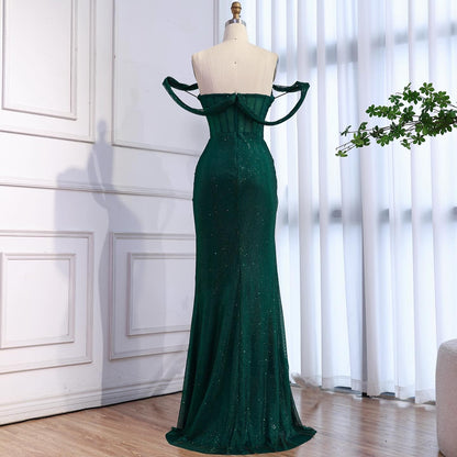 Luxury Green Off Shoulder Corset Mermaid Evening Dress LA73410C - SERENE  HILL