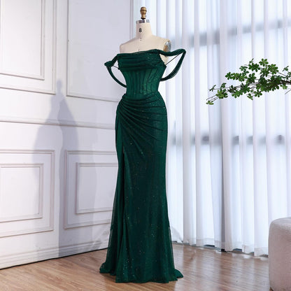 Luxury Green Off Shoulder Corset Mermaid Evening Dress LA73410C - SERENE  HILL