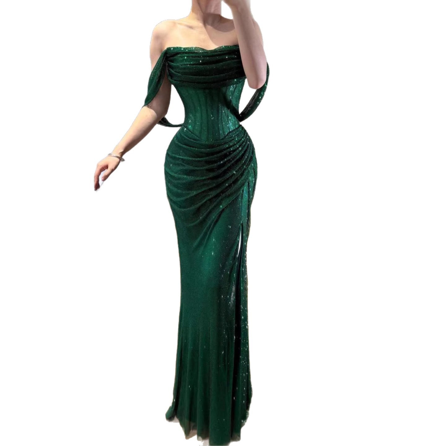 Luxury Green Off Shoulder Corset Mermaid Evening Dress LA73410C - SERENE  HILL