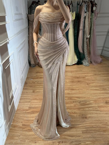 Luxury Green Off Shoulder Corset Mermaid Evening Dress LA73410C SERENE HILL