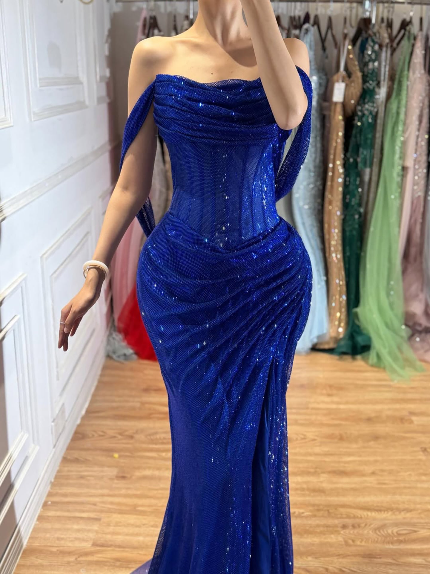 Luxury Green Off Shoulder Corset Mermaid Evening Dress LA73410C SERENE HILL