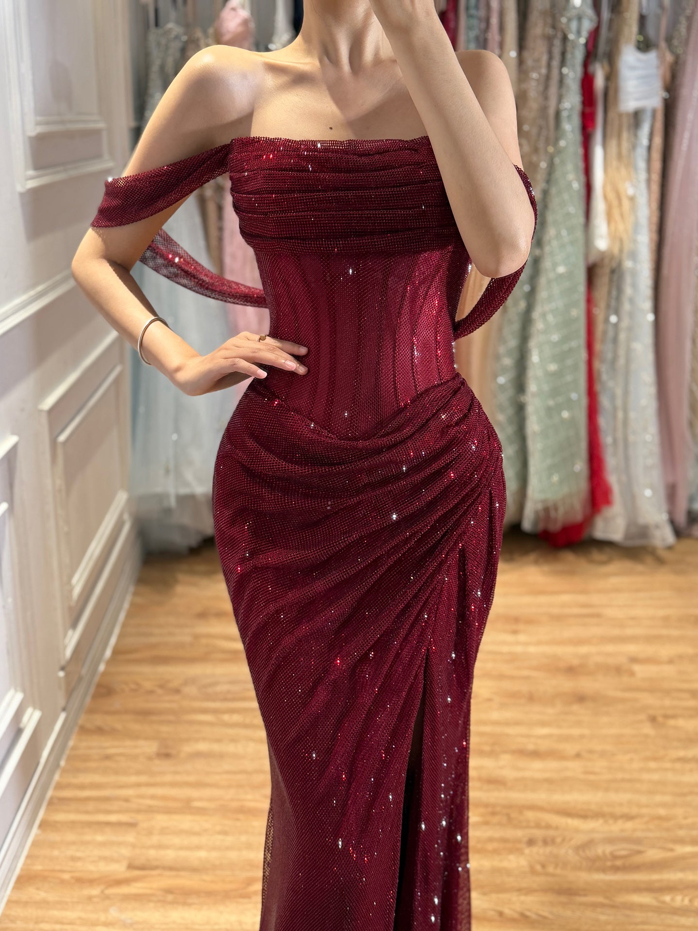 Luxury Green Off Shoulder Corset Mermaid Evening Dress LA73410C SERENE HILL