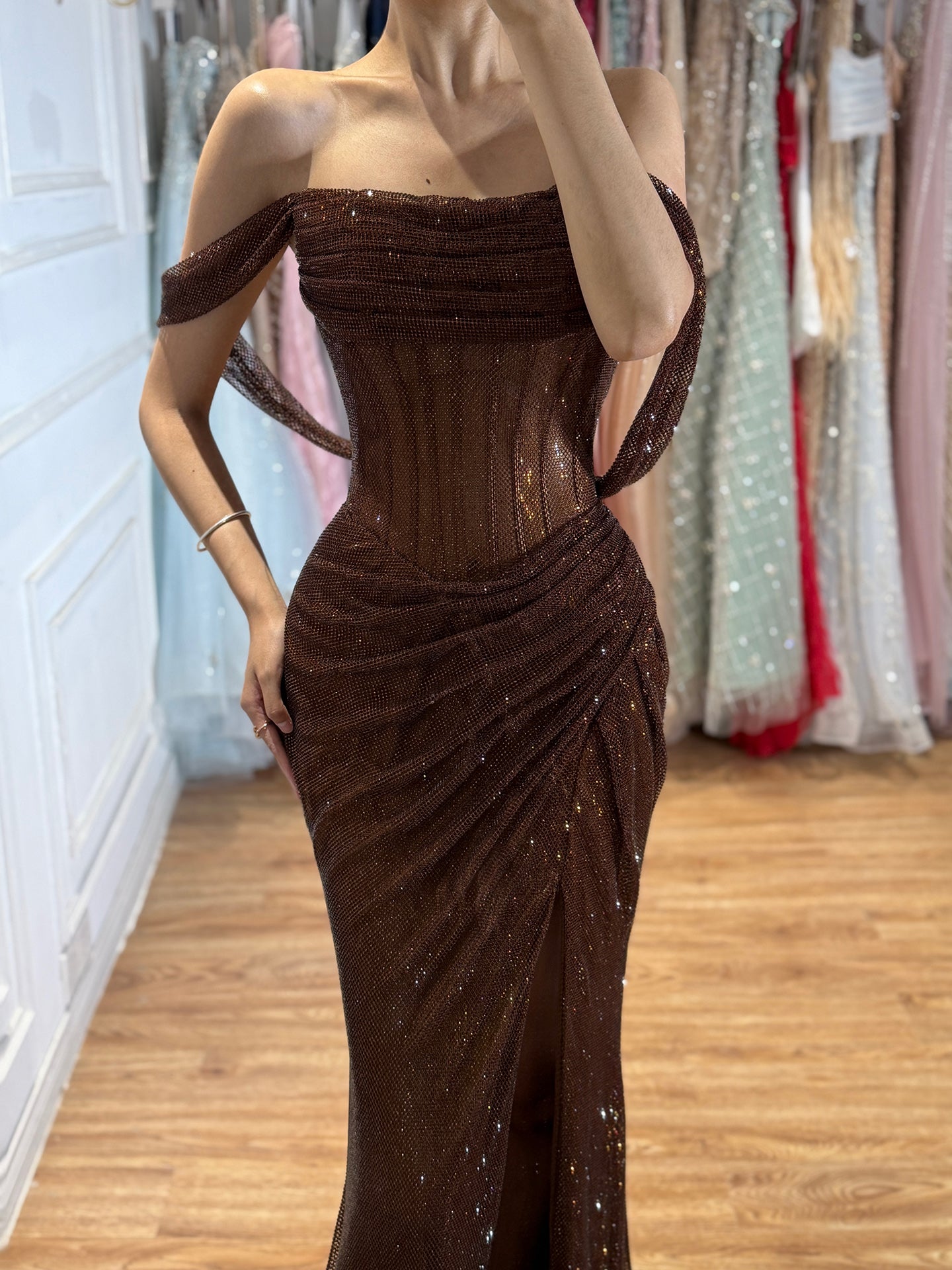 Luxury Green Off Shoulder Corset Mermaid Evening Dress LA73410C SERENE HILL