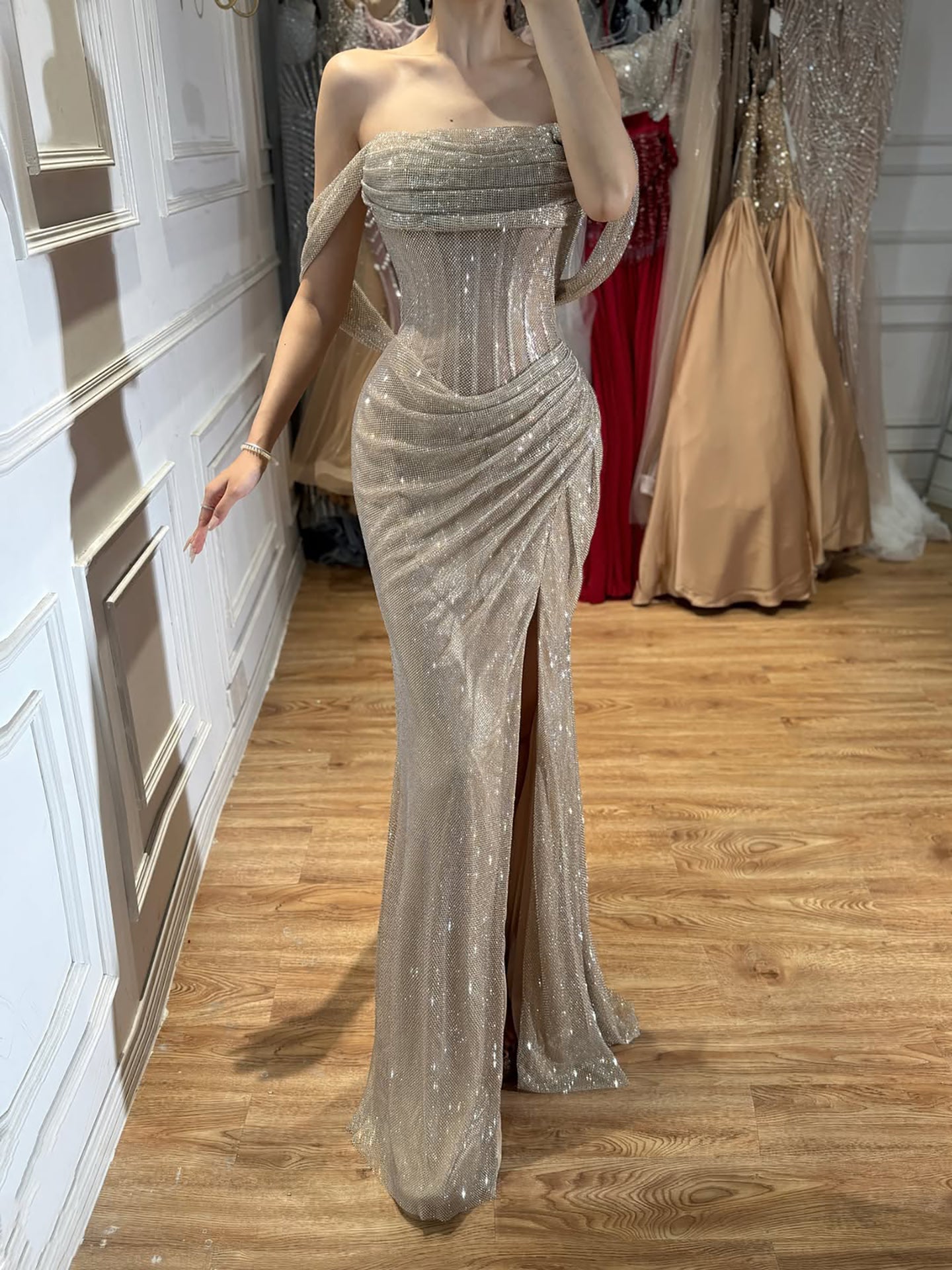 Luxury Green Off Shoulder Corset Mermaid Evening Dress LA73410C SERENE HILL