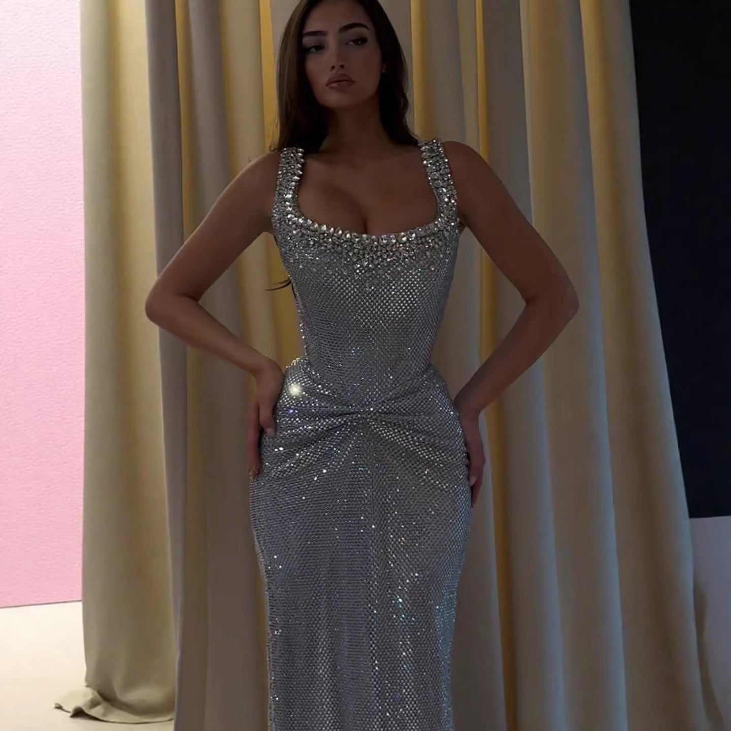 Luxury Silver Crystal Beaded Mermaid Evening Dress LA73410D - SERENE  HILL