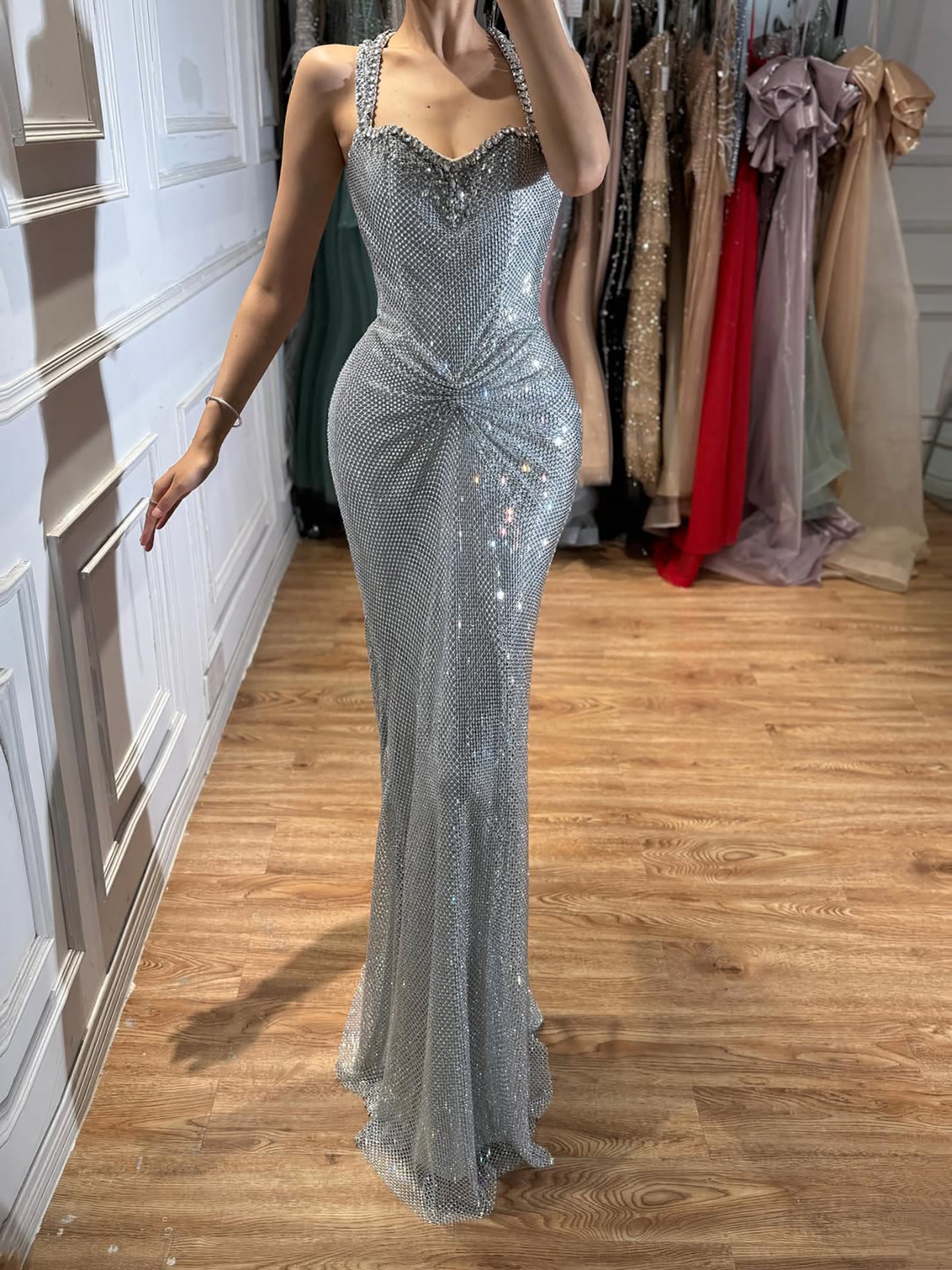 Luxury Silver Crystal Beaded Mermaid Evening Dress LA73410D SERENE HILL