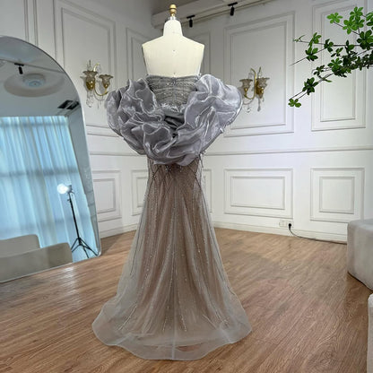 Serene Hill Beaded Gray Diamond Evening Dress With Cape LA73411 - SERENE  HILL