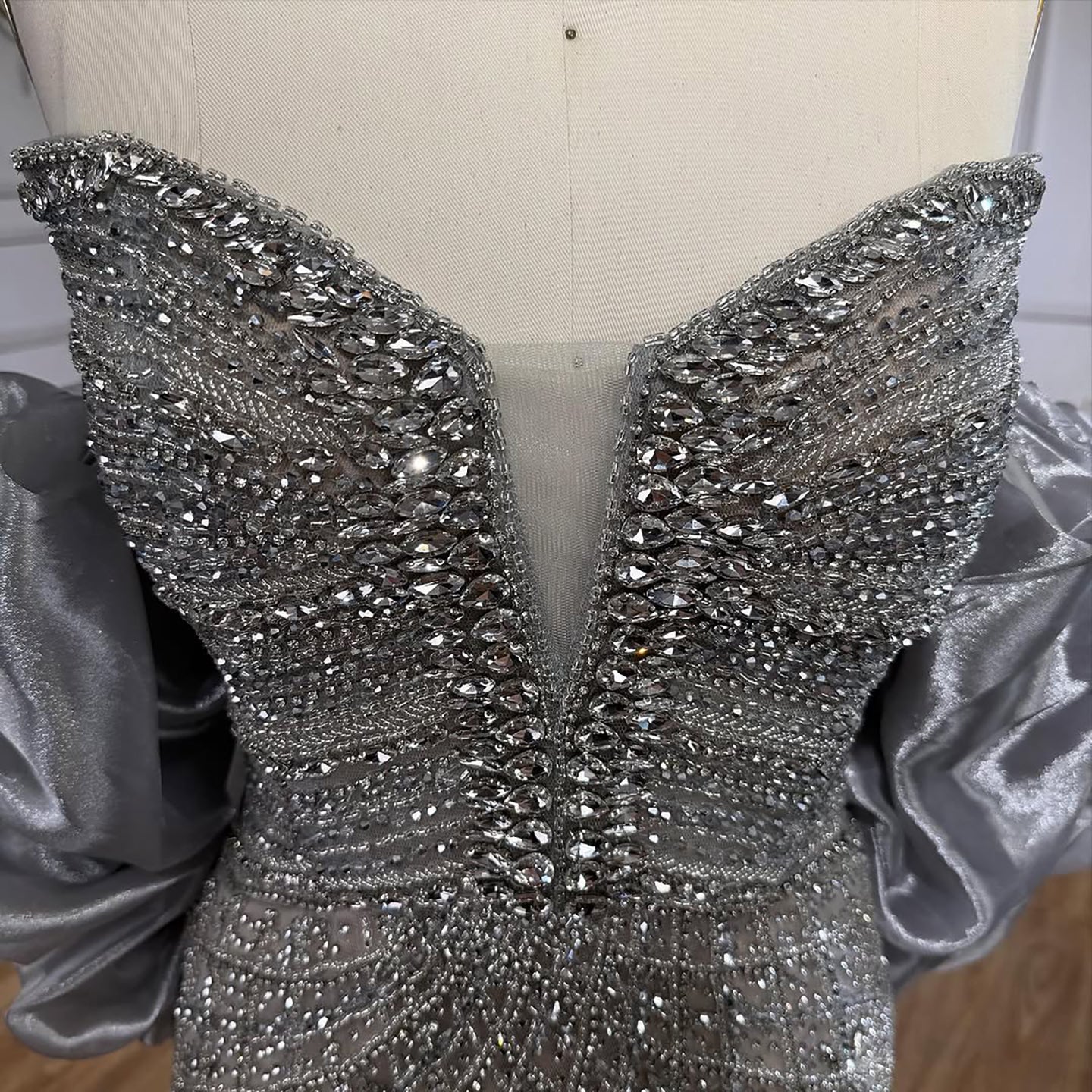 Serene Hill Beaded Gray Diamond Evening Dress With Cape LA73411 - SERENE  HILL