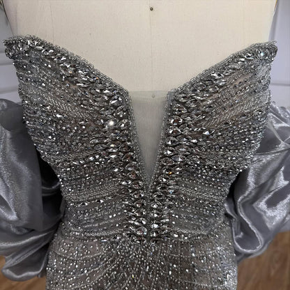 Serene Hill Beaded Gray Diamond Evening Dress With Cape LA73411 - SERENE  HILL