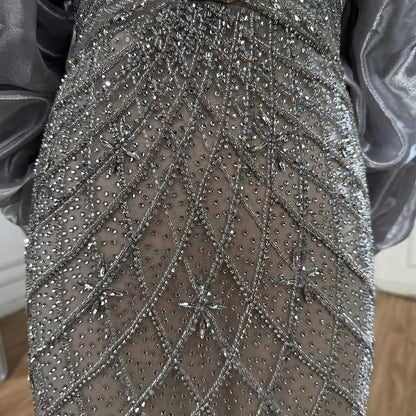 Serene Hill Beaded Gray Diamond Evening Dress With Cape LA73411 - SERENE  HILL