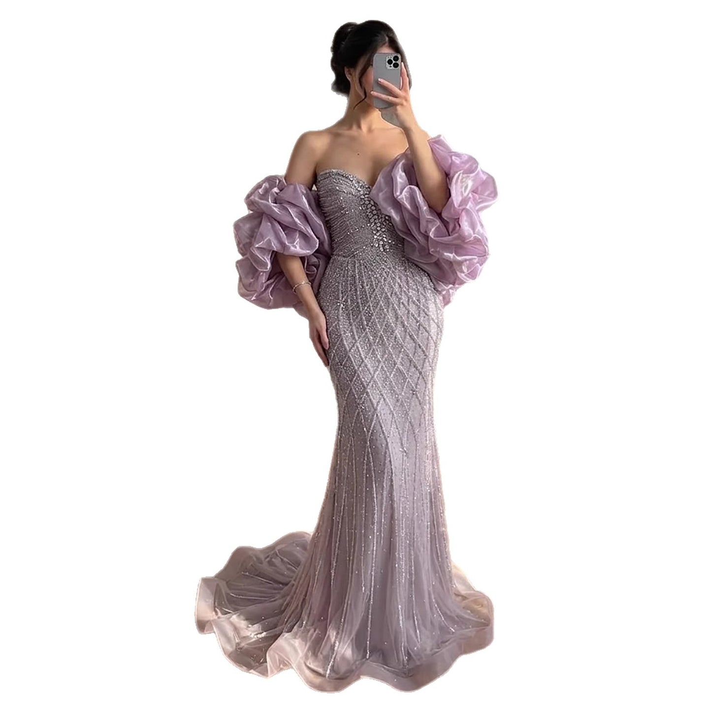 Serene Hill Beaded Gray Diamond Evening Dress With Cape LA73411 SERENE HILL