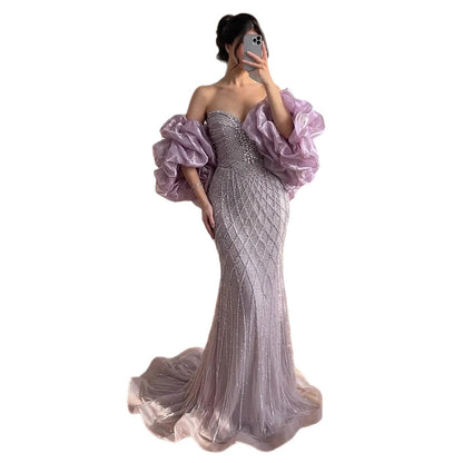 Serene Hill Beaded Gray Diamond Evening Dress With Cape LA73411 SERENE HILL