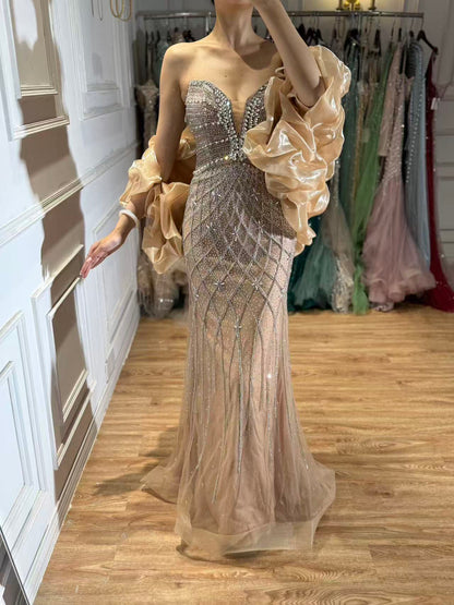 Serene Hill Beaded Gray Diamond Evening Dress With Cape LA73411 SERENE HILL