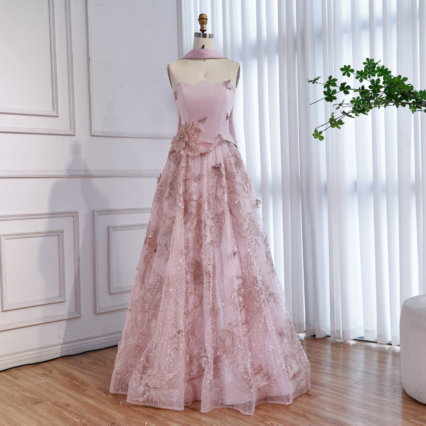 Luxury Designer Arabic Pink Strapless A-Line Crystal Evening Dress LA73415 - SERENE  HILL