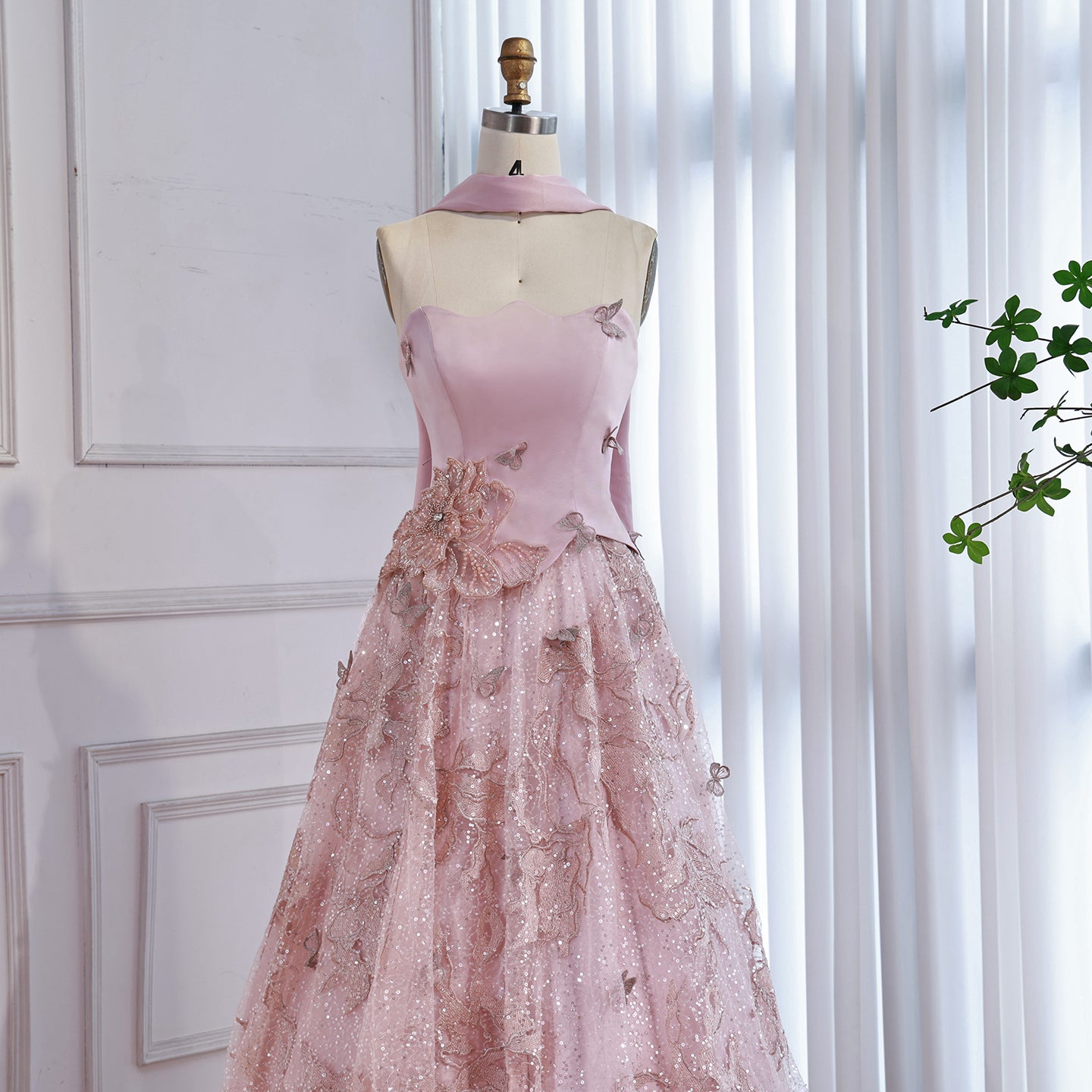 Luxury Designer Arabic Pink Strapless A-Line Crystal Evening Dress LA73415 - SERENE  HILL
