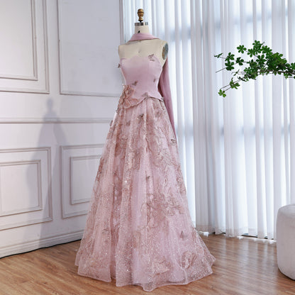Luxury Designer Arabic Pink Strapless A-Line Crystal Evening Dress LA73415 - SERENE  HILL