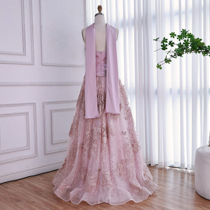 Luxury Designer Arabic Pink Strapless A-Line Crystal Evening Dress LA73415 - SERENE  HILL