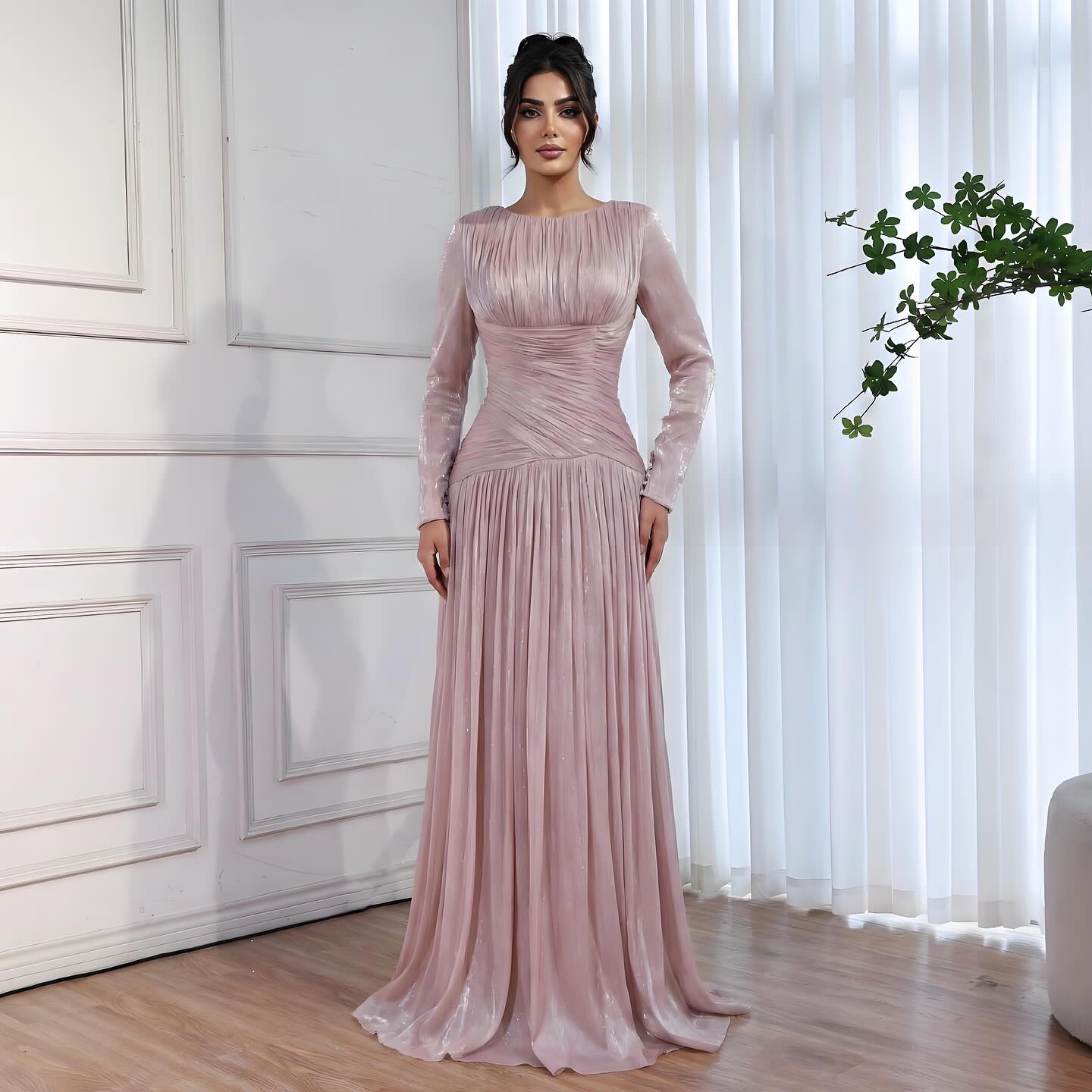 modest beige dress Beige Luxe Felicity Modest Elegant Formal Dress main image 0