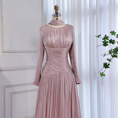 Modest Beige Corset Long Evening Dress With Cape LA73418 - SERENE  HILL