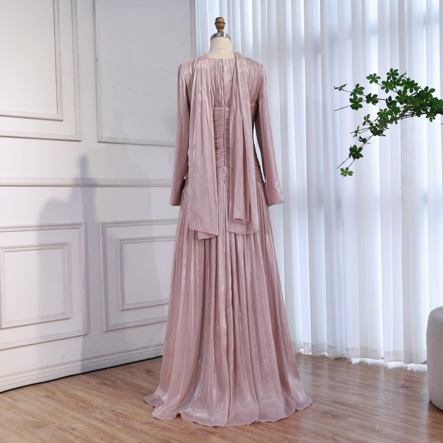 Modest Beige Corset Long Evening Dress With Cape LA73418 Modest Beige Corset Long Evening Dress With Cape LA73418