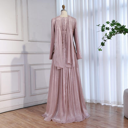 Modest Beige Corset Long Evening Dress With Cape LA73418 - SERENE  HILL