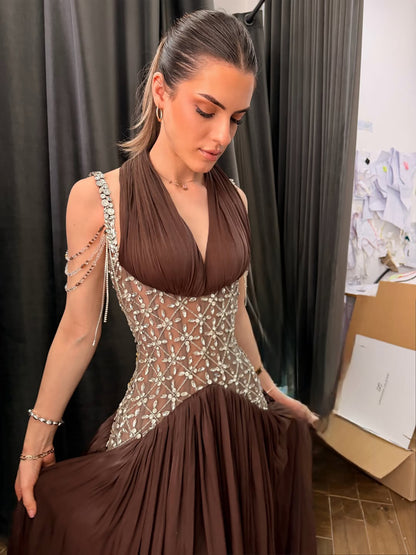 Luxury Turquoise Crystal Beaded A-Line Evening Dress LA73421 SERENE HILL