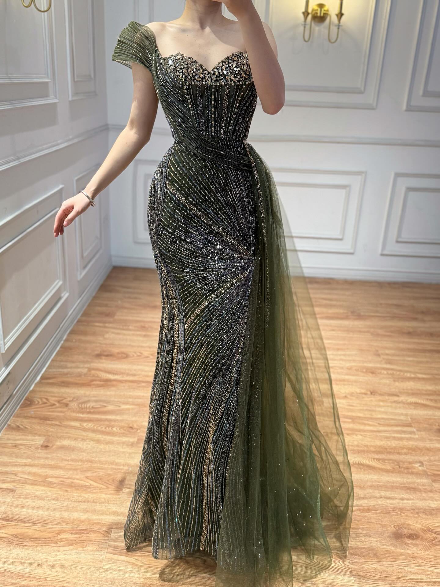 Luxury Blue Crystal Beaded One Shoulder Mermaid Evening Dress LA73425 - SERENE  HILL